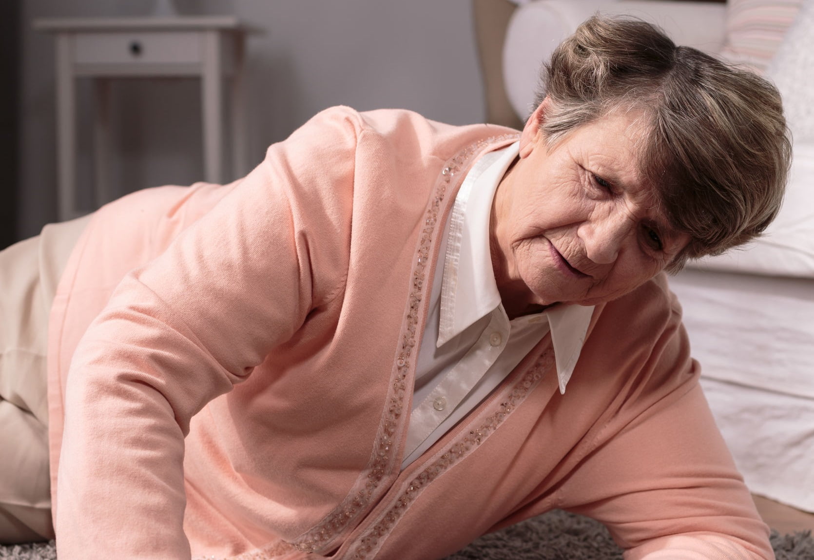 Woman fall on floor